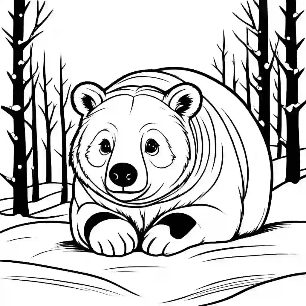 Animals hibernating in Winter coloring pages